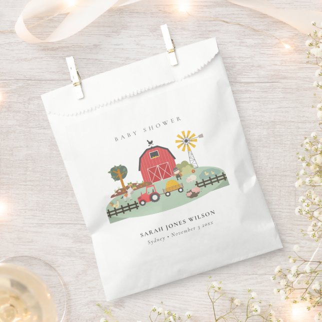 Cute Elegant Red Barnyard Farm Animal Baby Shower Favour Bag (Clipped)
