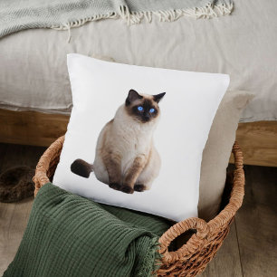 Cute Elegant Siamese Cat Personalised Decor White Cushion
