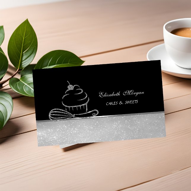 Cute Elegant Silver Glitter Cupcake Whisk Business Card (Creator Uploaded)