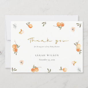 Cute Elegant Soft Orange Floral Boho Baby Shower Thank You Card