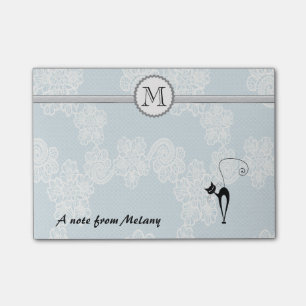Cute elegant stylish lace black cat monogram post-it notes