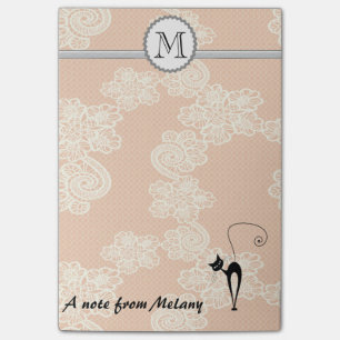 Cute elegant stylish lace black cat monogram post-it notes