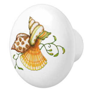Cute Elegant Stylish Seashells Motif Pattern Ceramic Knob