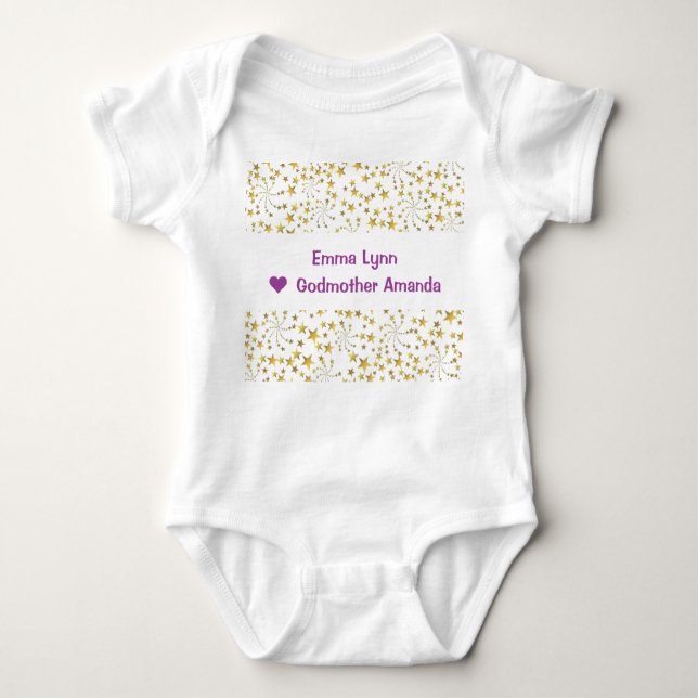 Cute Elegant Trendy Gold Stars Name Love Godmother Baby Bodysuit (Front)