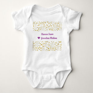 Cute Elegant Trendy Gold Stars Name Love Grandma Baby Bodysuit