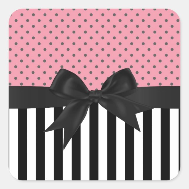 Cute elegant trendy stripes polka dots pattern square sticker (Front)