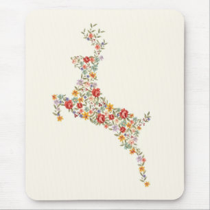 Cute elegant vintage spring floral deer silhouette mouse pad