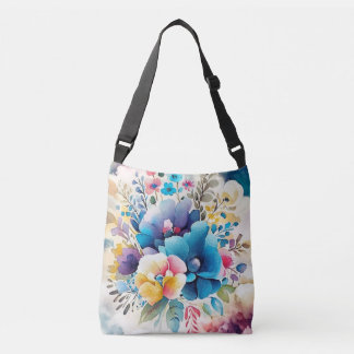 Cute Elegant Watercolor Flowers Pastel Colours Crossbody Bag