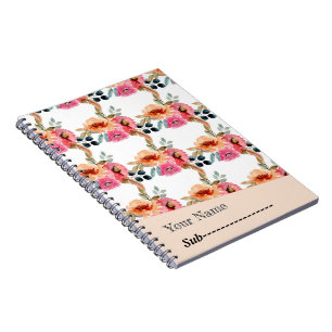 Cute Elegant Watercolor Pink Rose Floral Notebook