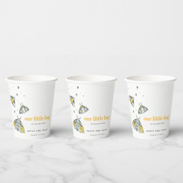 Cute Elegant Yellow Grey Little Bug Baby Shower Paper Cups (Multi)