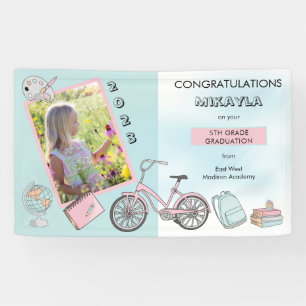 Cute Elementary Photo Girl Graduation Banner