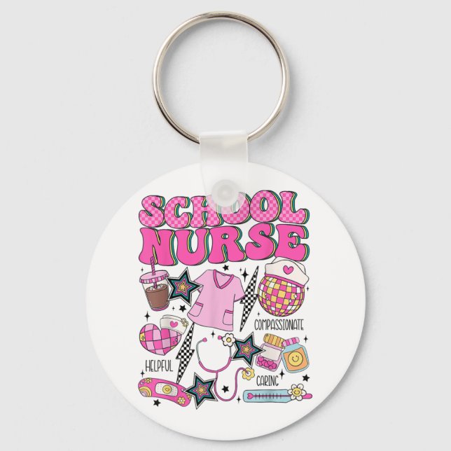 Cute Elementary School Nurse Student Teacher Back  Key Ring (Front)