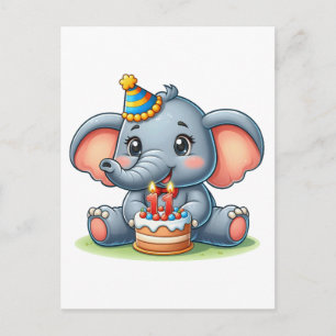 Cute Elephant 11th Birthday Holiday Postcard