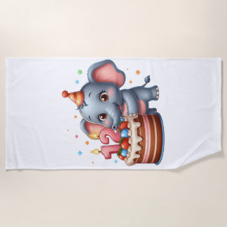 Cute Elephant 12th Birthday Beach Towel
