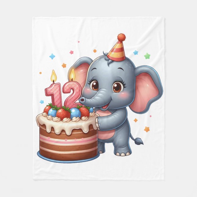 Cute Elephant 12th Birthday Fleece Blanket (Front)