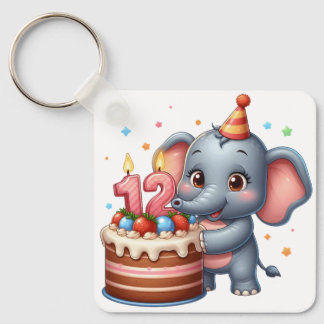 Cute Elephant 12th Birthday Key Ring