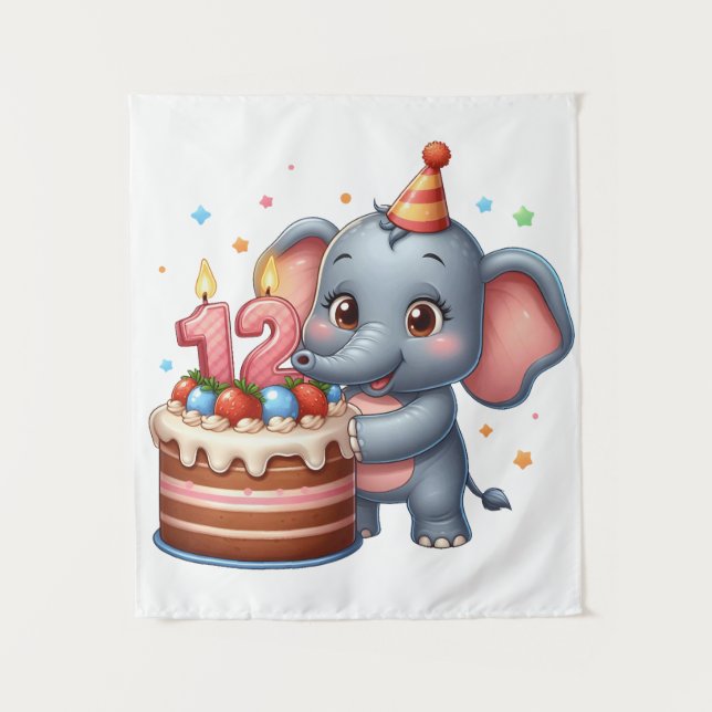 Cute Elephant 12th Birthday Tapestry (Front)