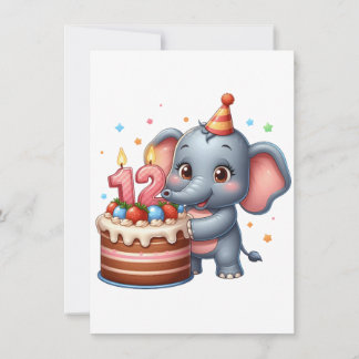 Cute Elephant 12th Birthday Thank You Card