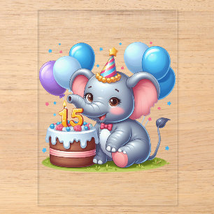Cute Elephant 15th Birthday Acrylic Invitations