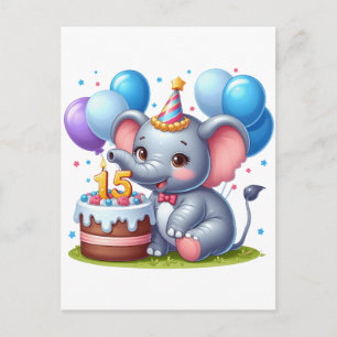 Cute Elephant 15th Birthday Postcard