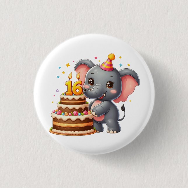 Cute Elephant 16th Birthday 3 Cm Round Badge (Front)