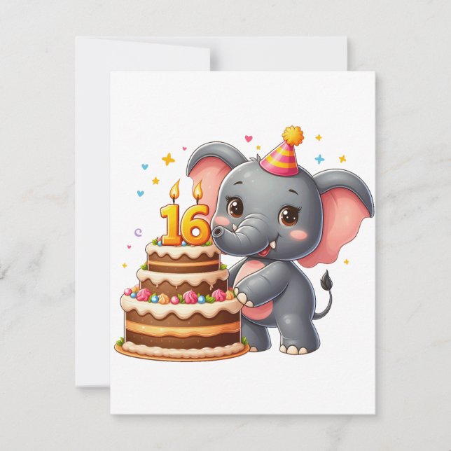 Cute Elephant 16th Birthday Invitation (Front)