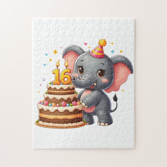 Cute Elephant 16th Birthday Jigsaw Puzzle (Vertical)