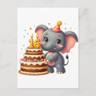 Cute Elephant 16th Birthday Postcard