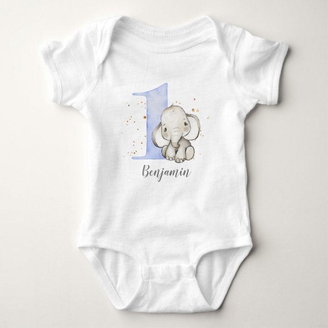 Cute Elephant 1st Birthday Baby Bodysuit (Front)