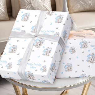 Cute Elephant   1st Birthday Boy Blue Wrapping Paper