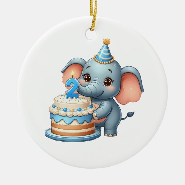 Cute Elephant 2nd Birthday Ceramic Ornament (Front)