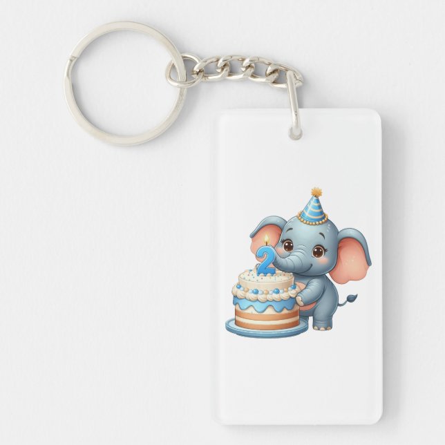 Cute Elephant 2nd Birthday Key Ring (Front)