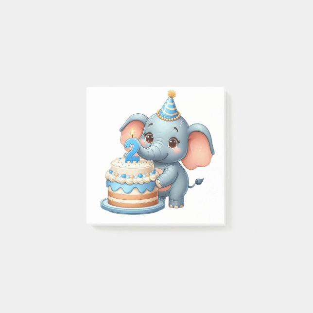 Cute Elephant 2nd Birthday Post-it Notes (Front)