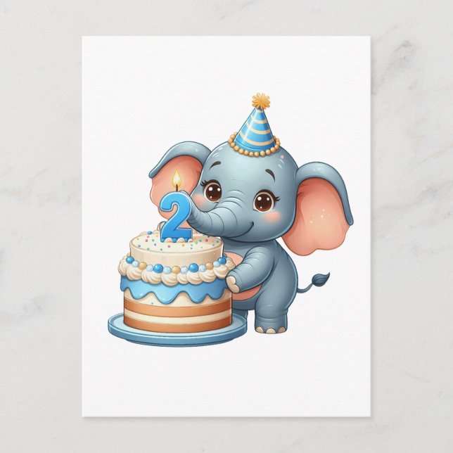 Cute Elephant 2nd Birthday Postcard (Front)