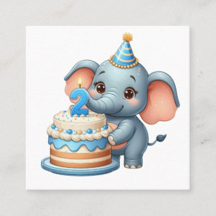 Cute Elephant 2nd Birthday Square Business Card