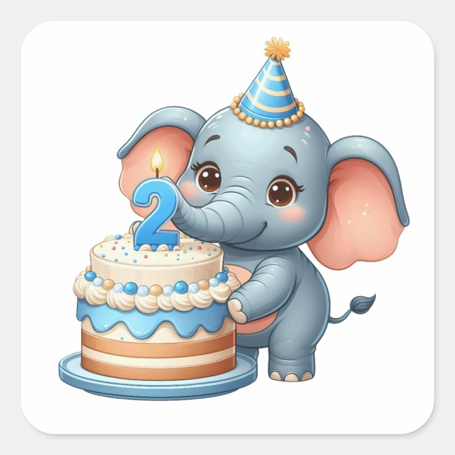 Cute Elephant 2nd Birthday Square Sticker (Front)