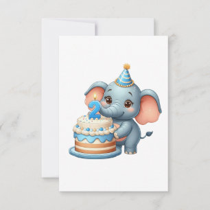 Cute Elephant 2nd Birthday Thank You Card