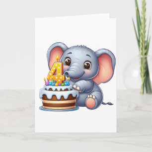 Cute Elephant 4th Birthday Card