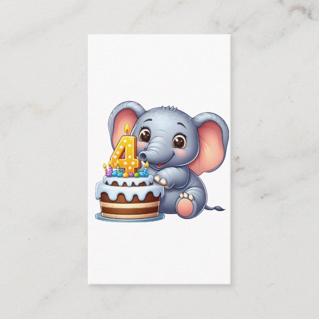 Cute Elephant 4th Birthday Enclosure Card (Front)
