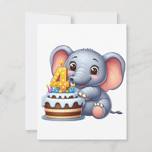 Cute Elephant 4th Birthday Invitation (Front)