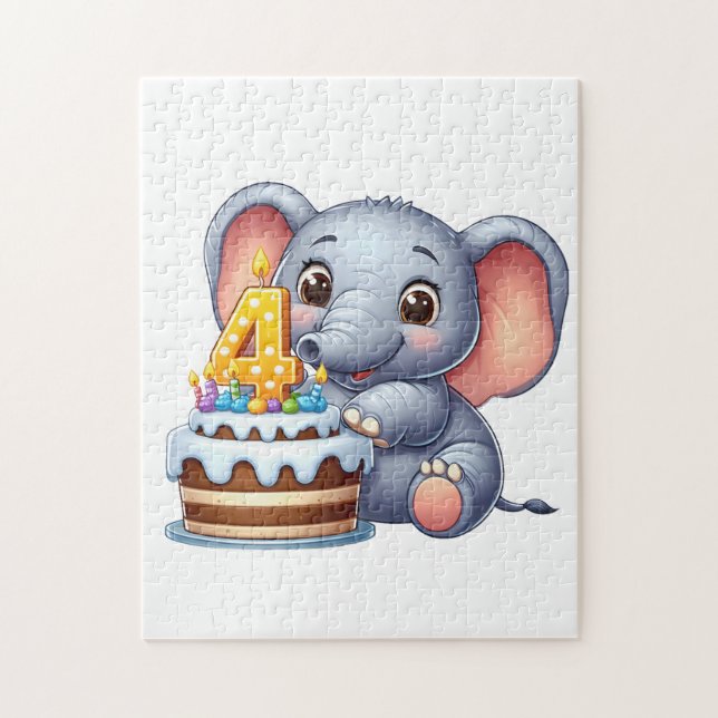 Cute Elephant 4th Birthday Jigsaw Puzzle (Vertical)