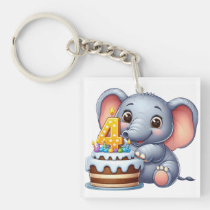 Cute Elephant 4th Birthday Key Ring