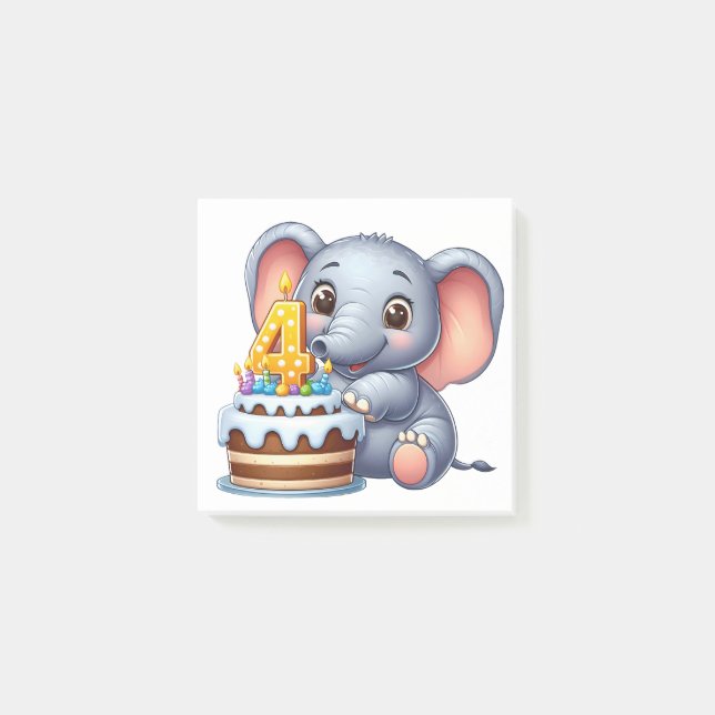 Cute Elephant 4th Birthday Post-it Notes (Front)