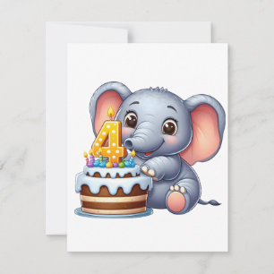 Cute Elephant 4th Birthday Thank You Card