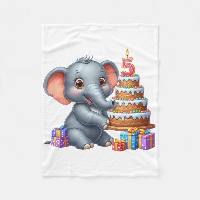 Cute Elephant 5th Birthday Fleece Blanket (Front)