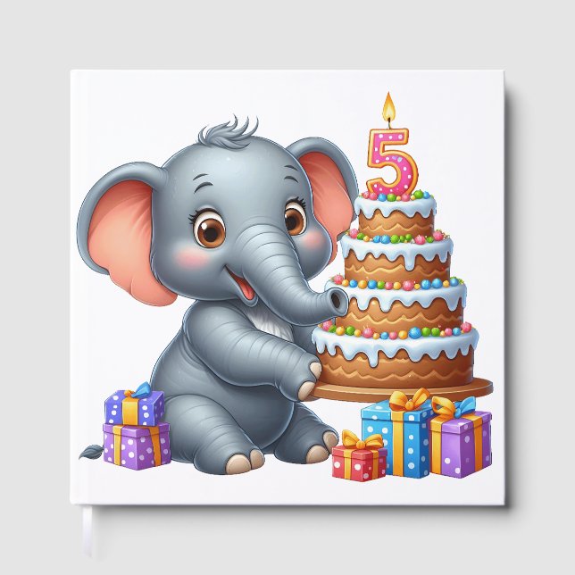 Cute Elephant 5th Birthday Guest Book (Front)