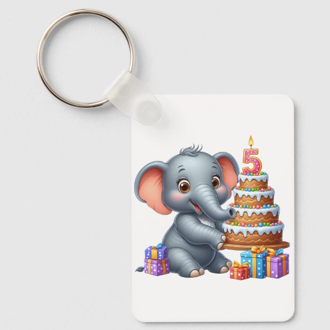 Cute Elephant 5th Birthday Key Ring (Front)