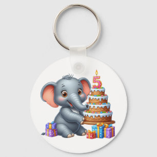 Cute Elephant 5th Birthday Key Ring