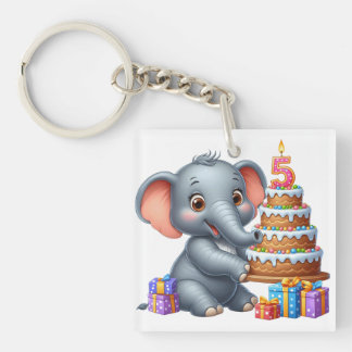 Cute Elephant 5th Birthday Key Ring