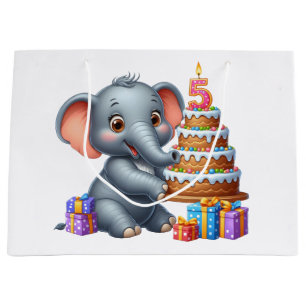 Cute Elephant 5th Birthday Large Gift Bag